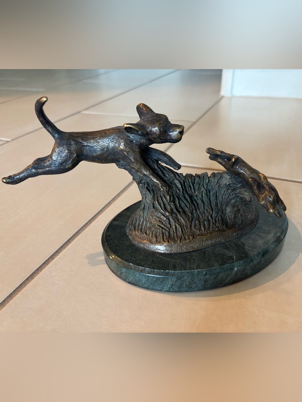 Dog Hunting Rabbit Small Heavy Bronze Statue